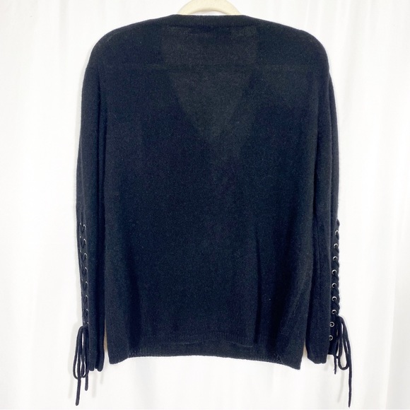 360 Cashmere Numi Cashmere Lace Up Sleeves Jumper V Neck Sweater: Black - Picture 5 of 11